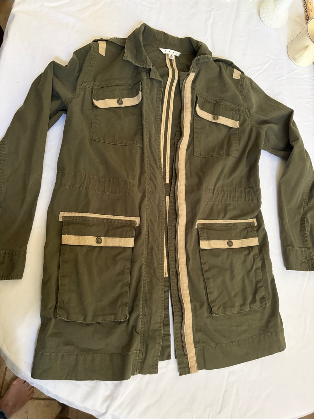 CAbi Olive Green Field Jacket with Khaki Trim